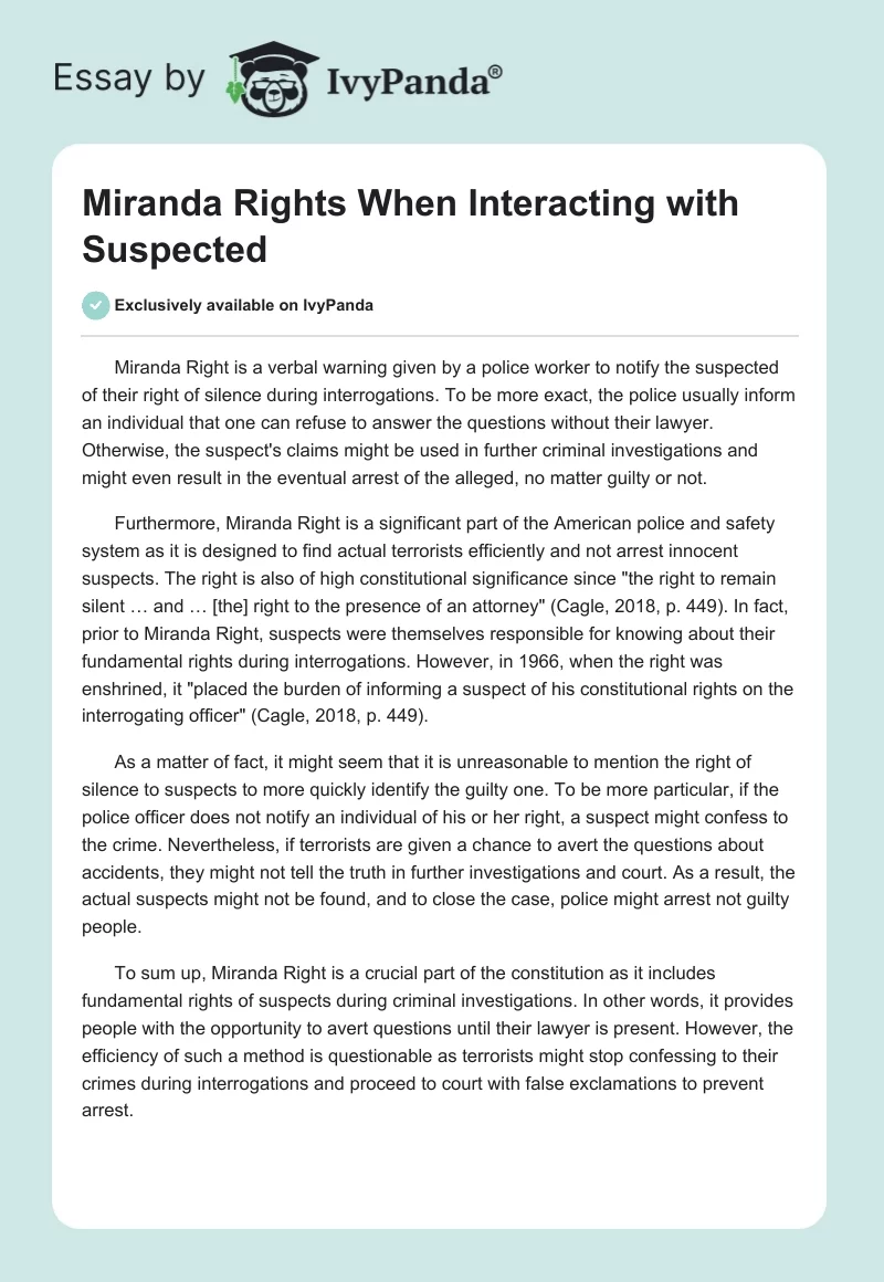 Miranda Rights When Interacting with Suspected. Page 1
