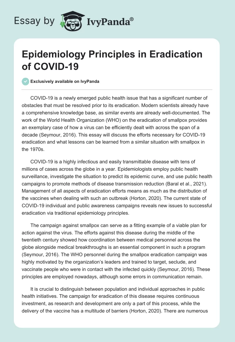 Epidemiology Principles in Eradication of COVID-19. Page 1
