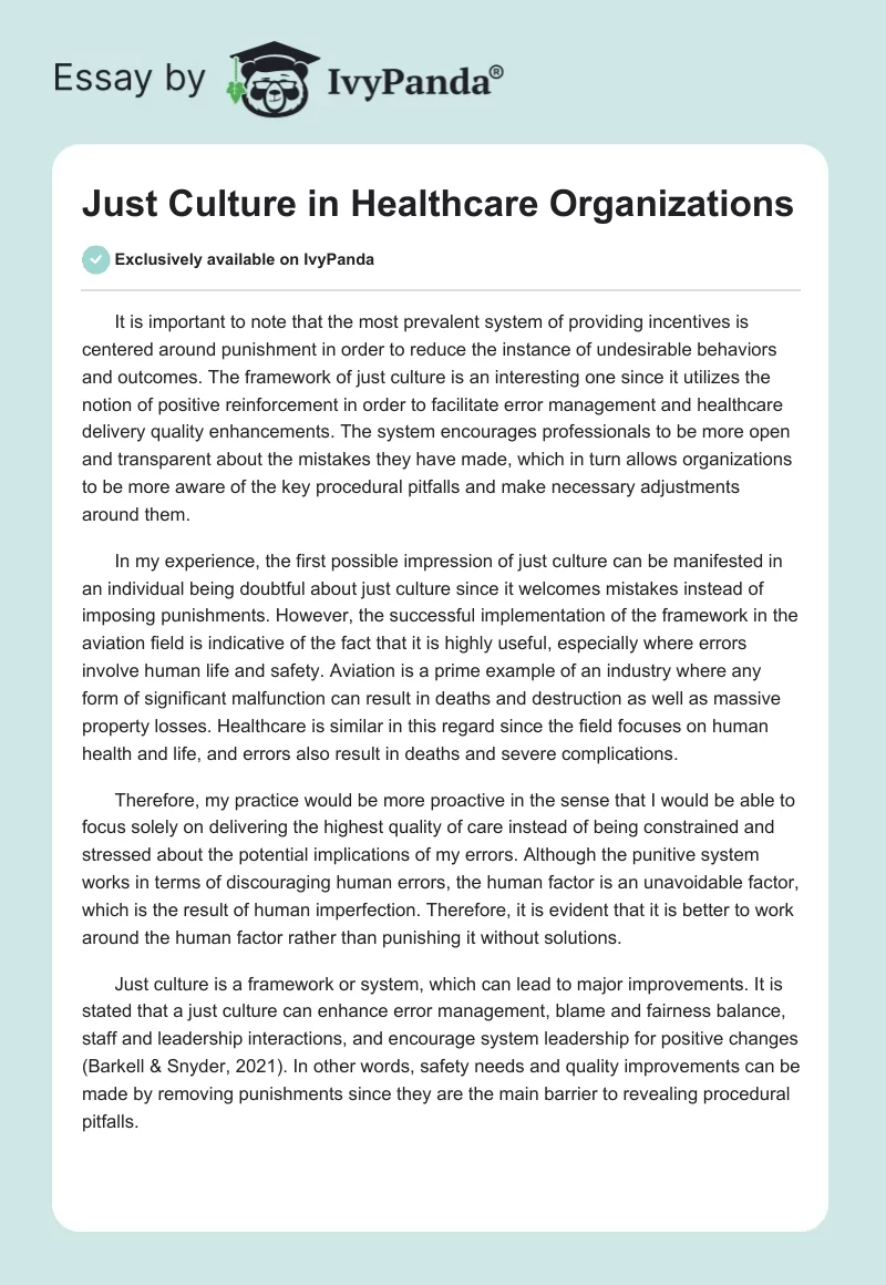 Just Culture in Healthcare Organizations. Page 1