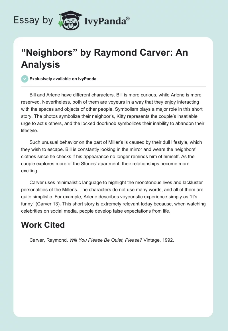“Neighbors” by Raymond Carver: An Analysis. Page 1