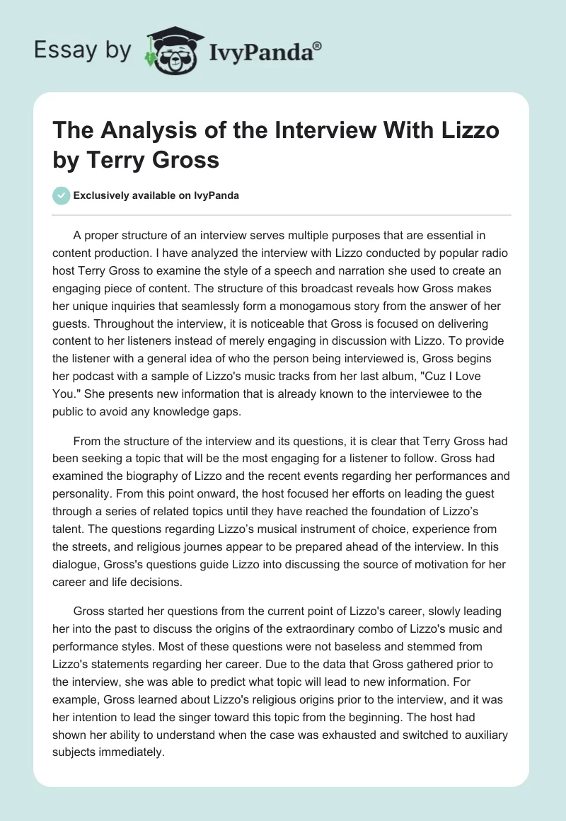 The Analysis of the Interview With Lizzo by Terry Gross. Page 1