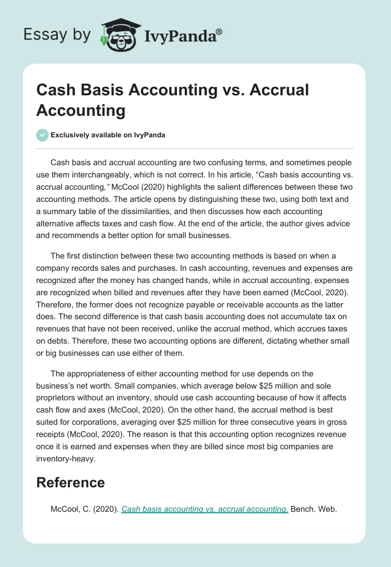 Cash Basis Accounting vs. Accrual Accounting. Page 1