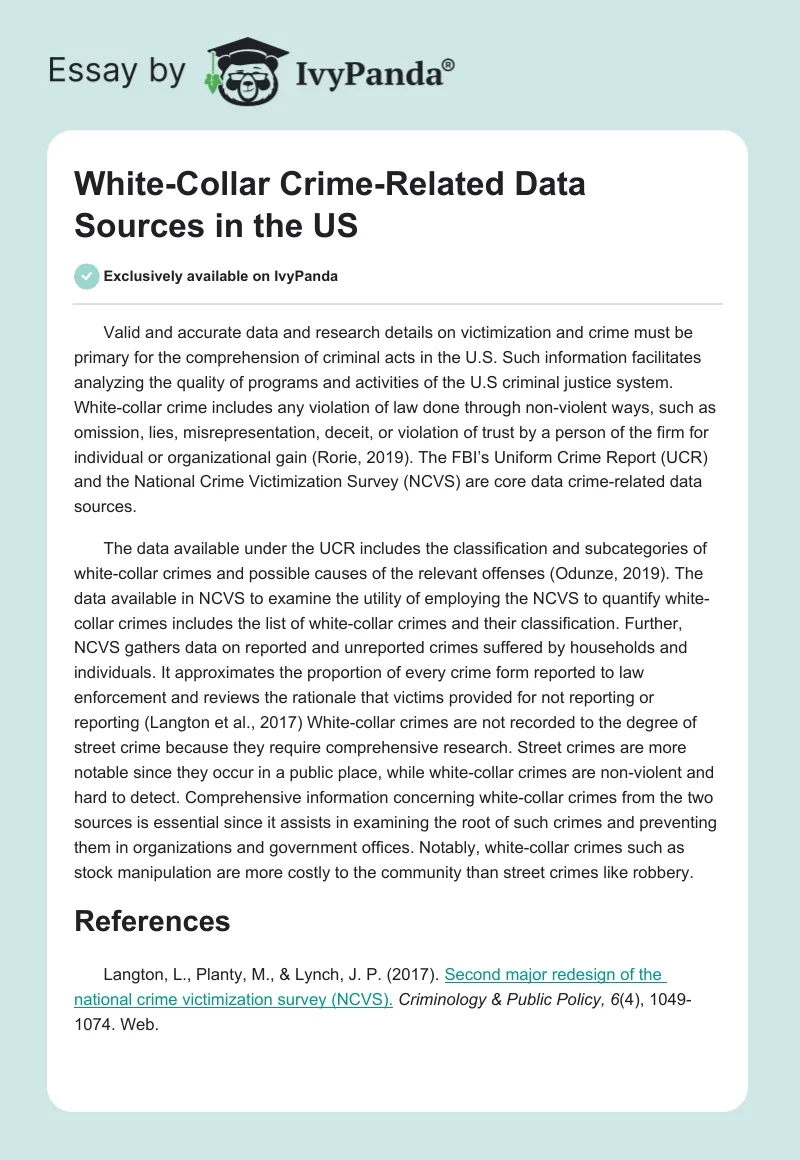 White-Collar Crime-Related Data Sources in the US. Page 1