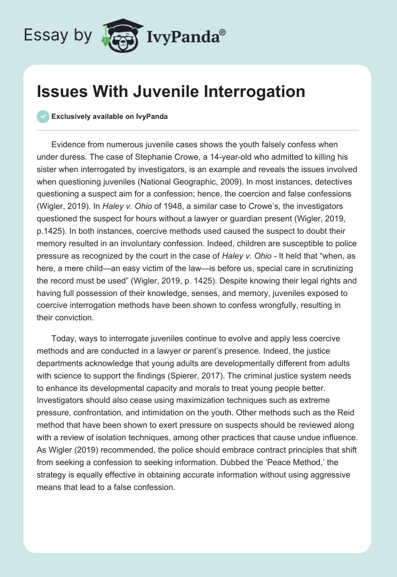 Issues With Juvenile Interrogation. Page 1
