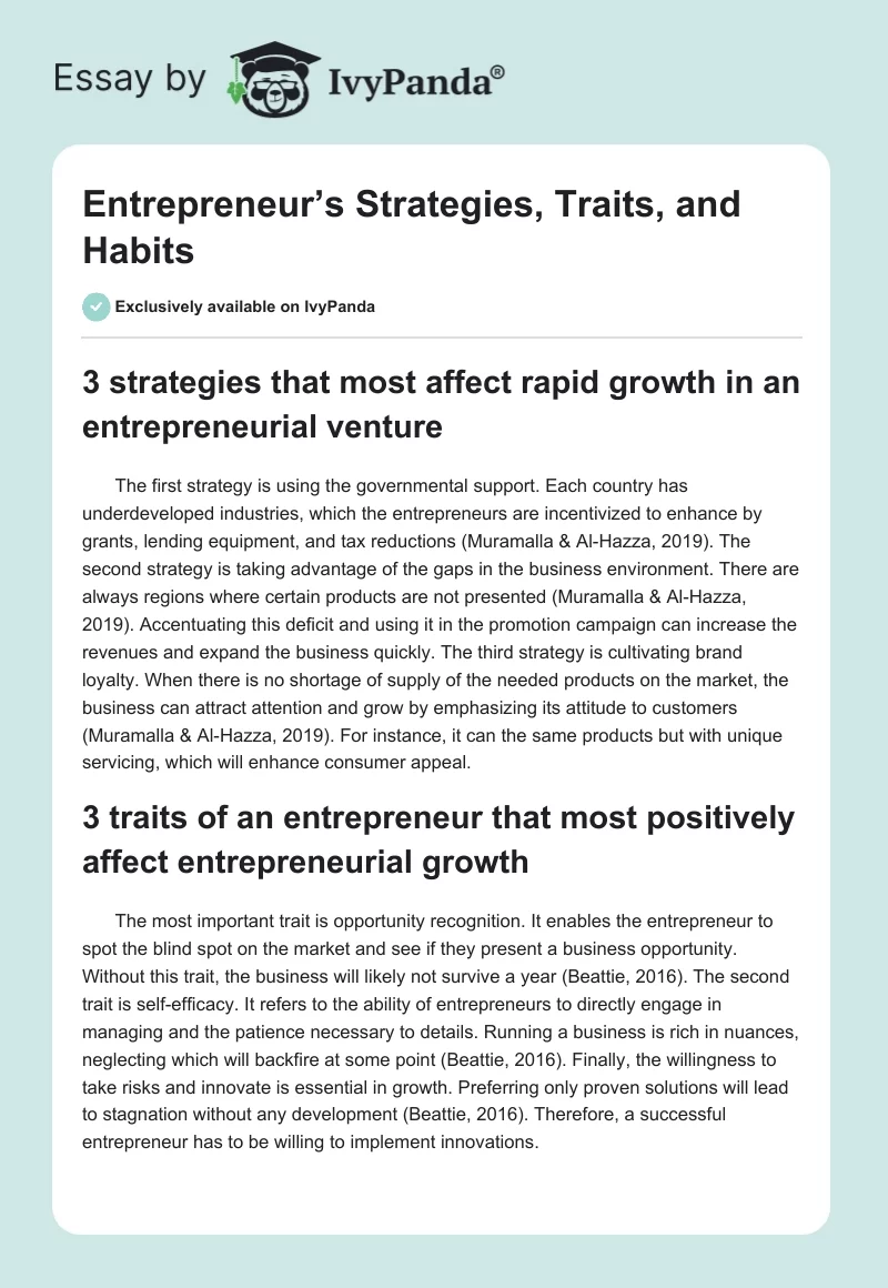 Entrepreneur’s Strategies, Traits, and Habits. Page 1
