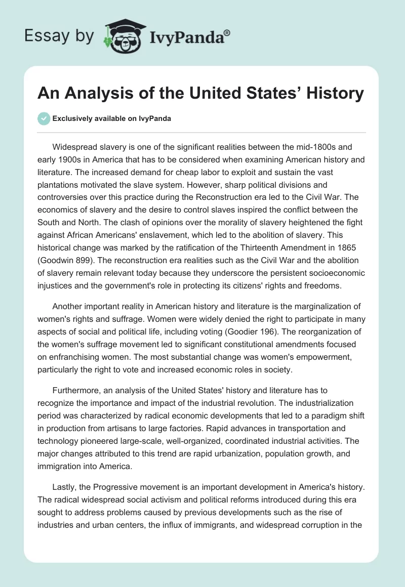 An Analysis of the United States’ History. Page 1