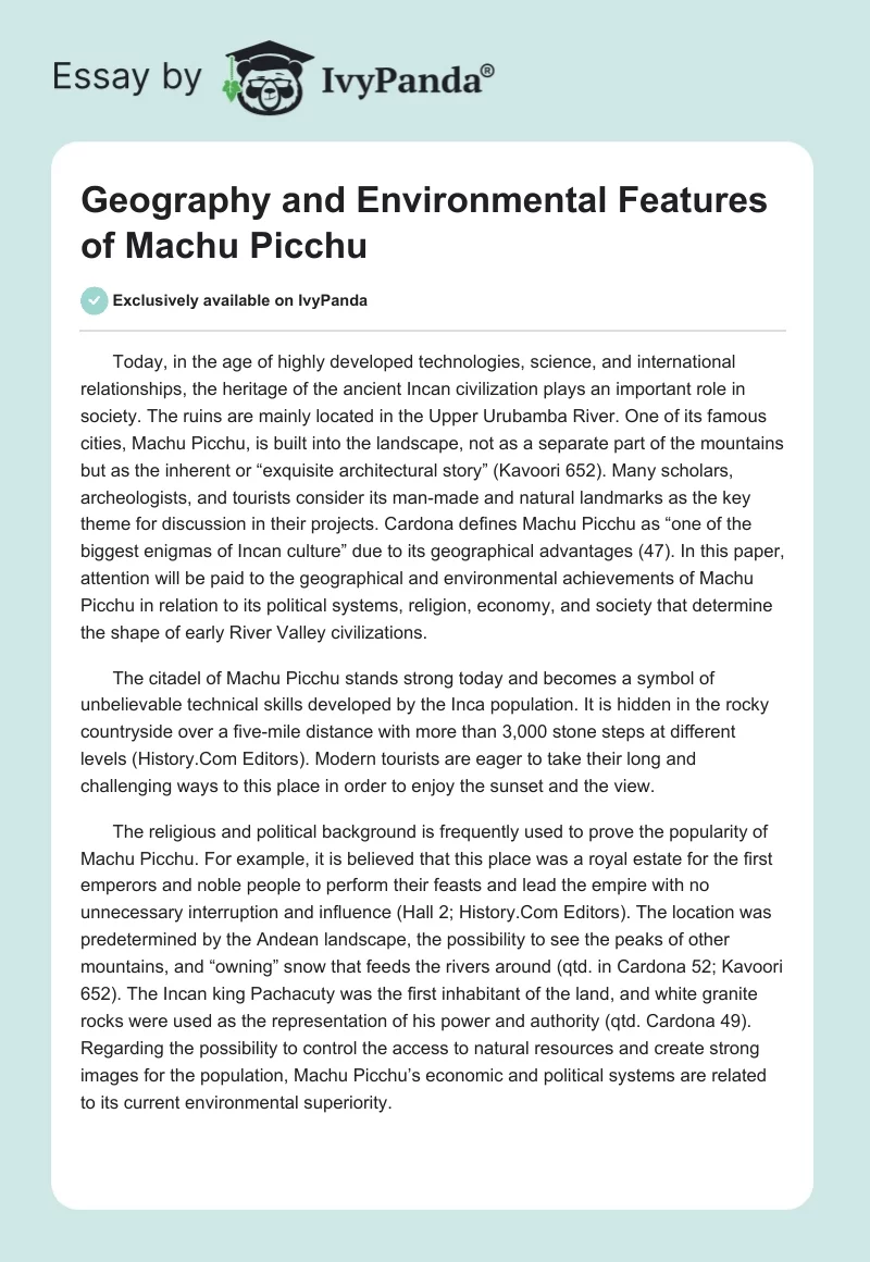 Geography and Environmental Features of Machu Picchu. Page 1
