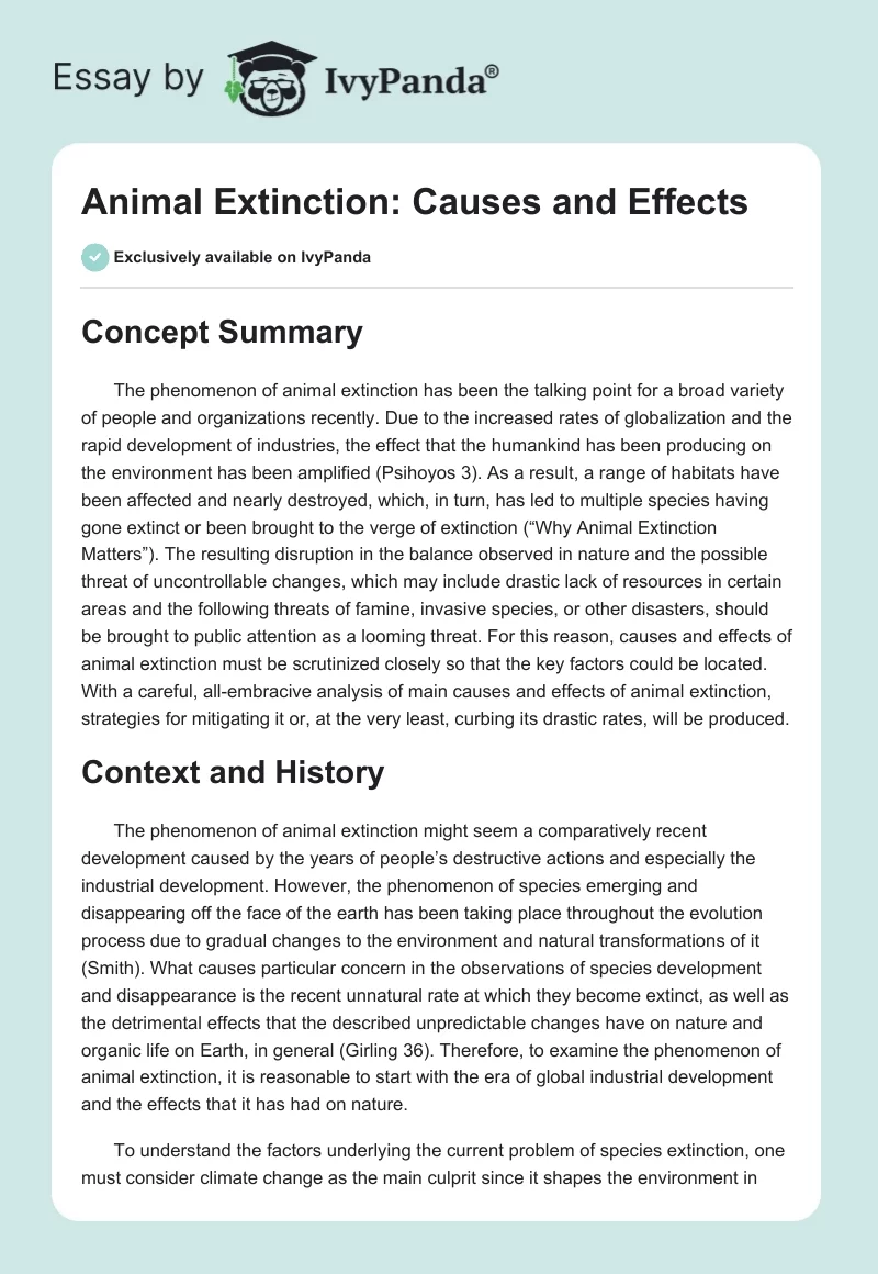 Animal Extinction: Causes and Effects. Page 1