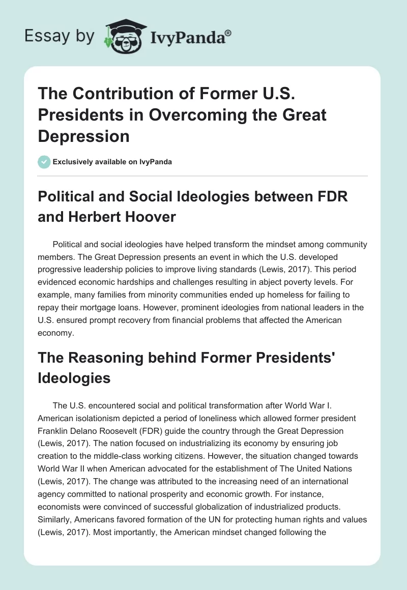 The Contribution of Former U.S. Presidents in Overcoming the Great Depression. Page 1