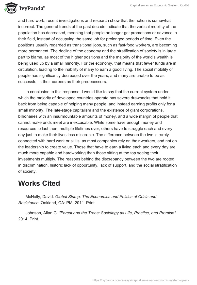 Capitalism as an Economic System: Op-Ed. Page 4