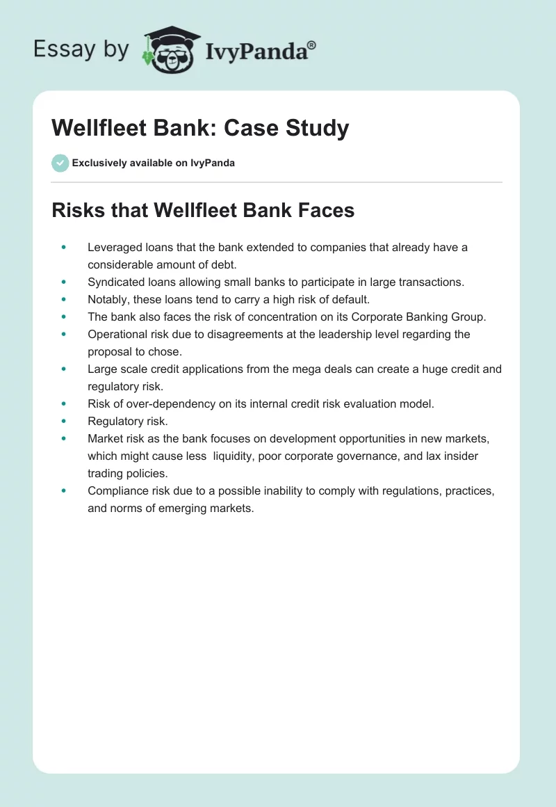 Wellfleet Bank: Case Study. Page 1