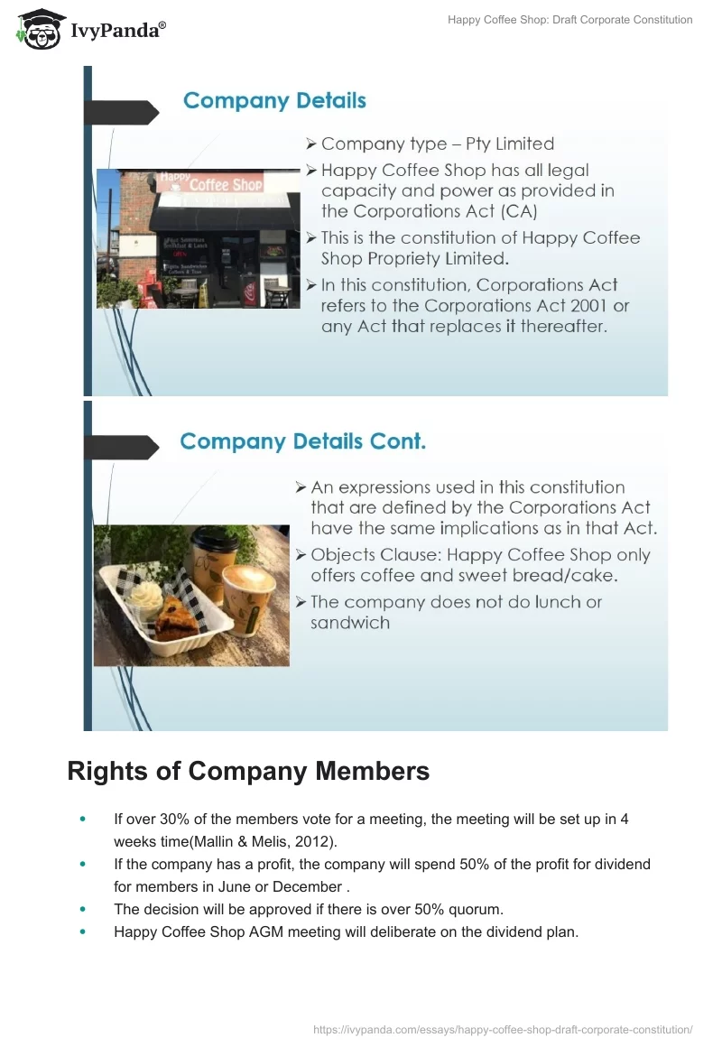 Happy Coffee Shop: Draft Corporate Constitution. Page 2