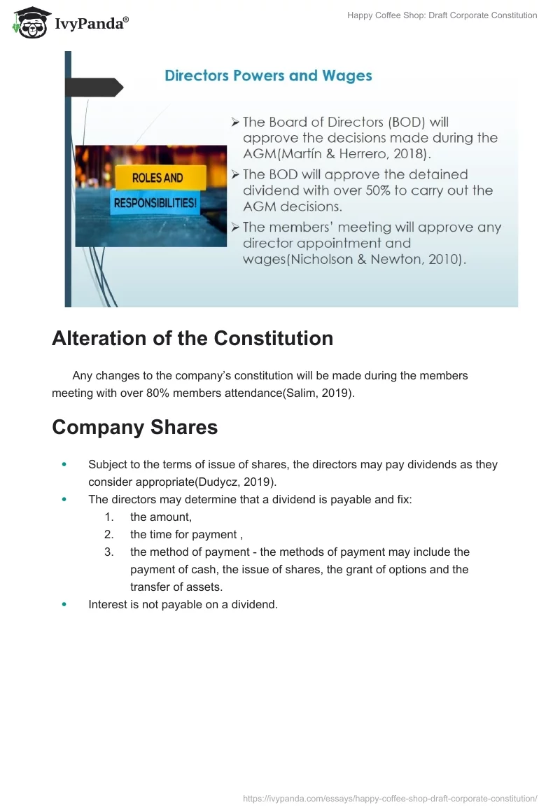 Happy Coffee Shop: Draft Corporate Constitution. Page 4