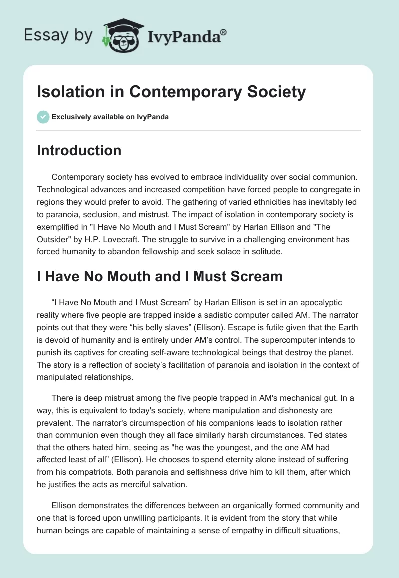 Isolation in Contemporary Society. Page 1