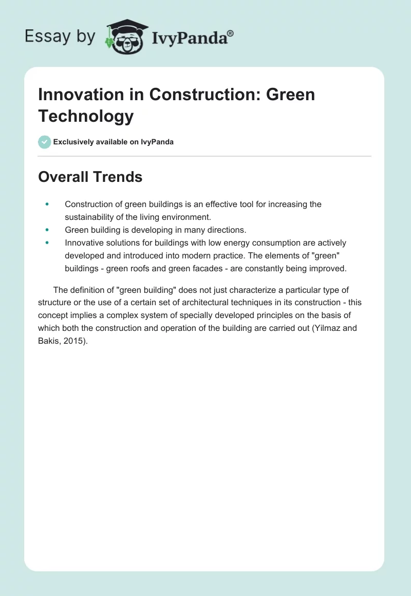 Innovation in Construction: Green Technology. Page 1