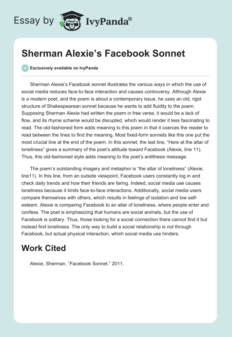 Sherman Alexie’s Facebook Sonnet. Page 1
