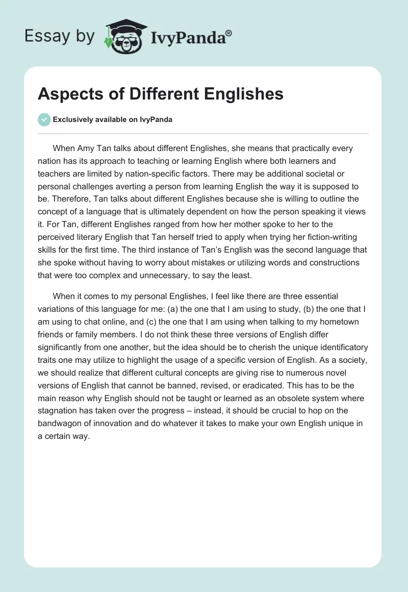 Aspects of Different Englishes. Page 1