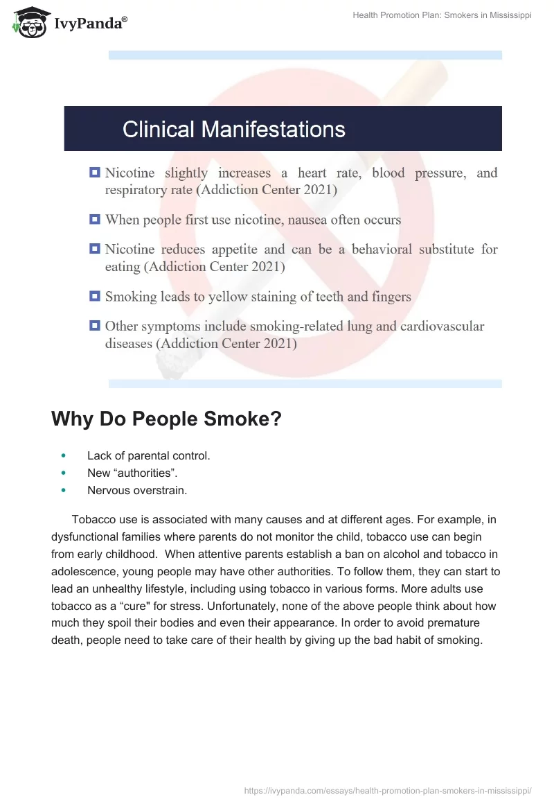 Health Promotion Plan: Smokers in Mississippi. Page 5