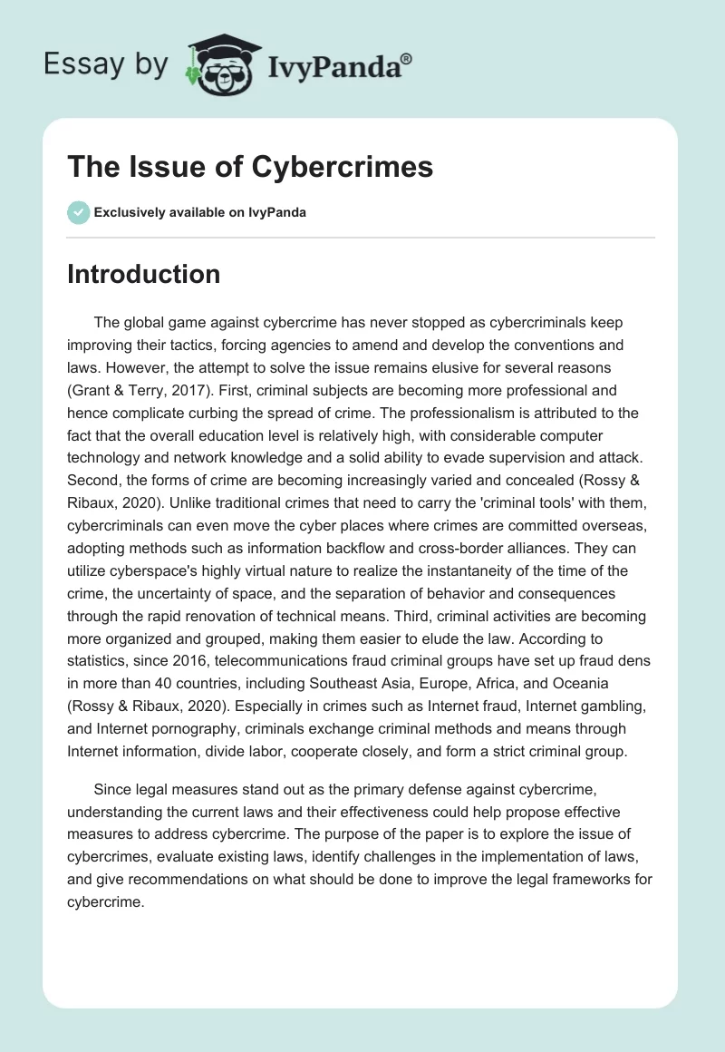 The Issue of Cybercrimes. Page 1