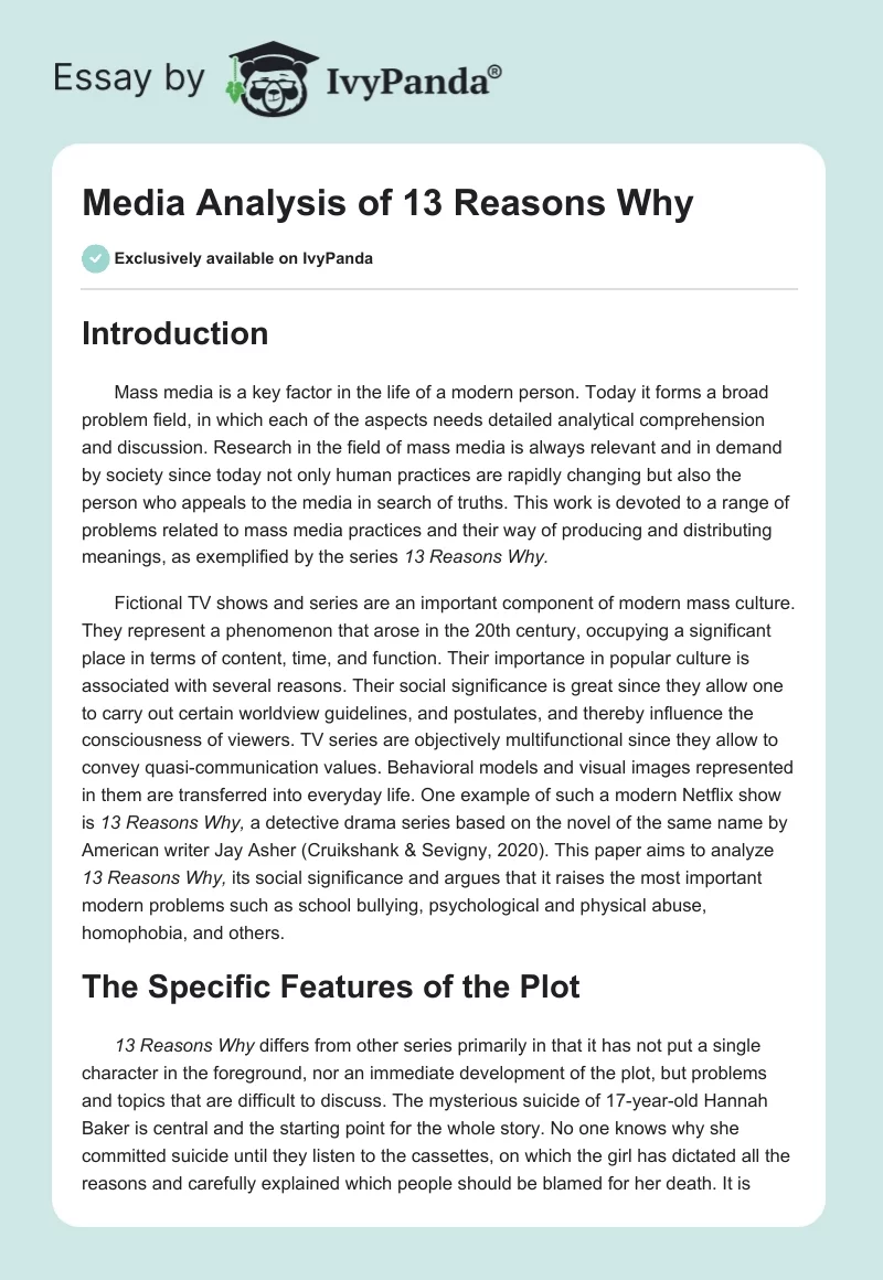 Media Analysis of 13 Reasons Why. Page 1