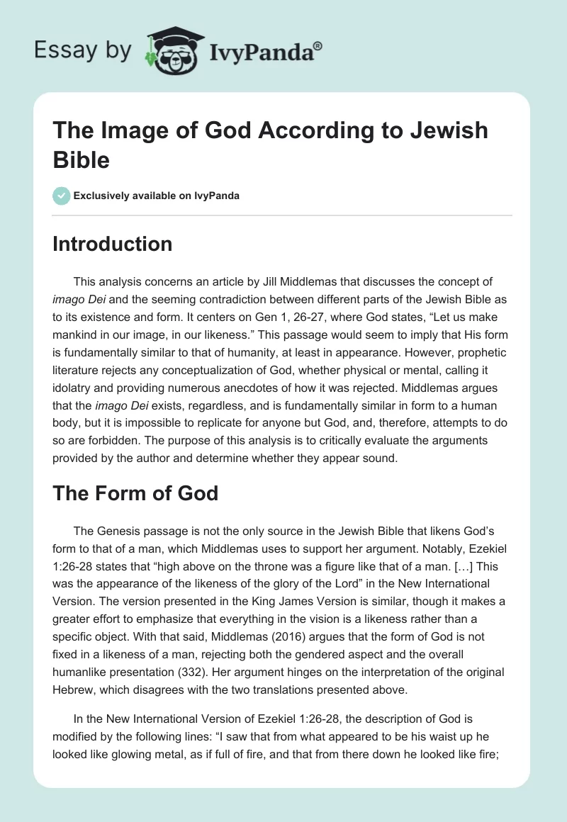 The Image of God According to Jewish Bible. Page 1