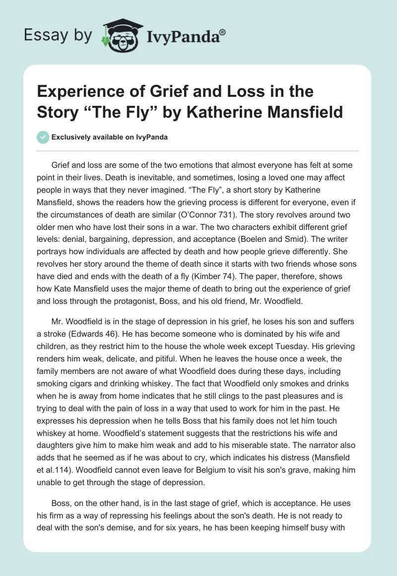 Experience of Grief and Loss in the Story “The Fly” by Katherine Mansfield. Page 1
