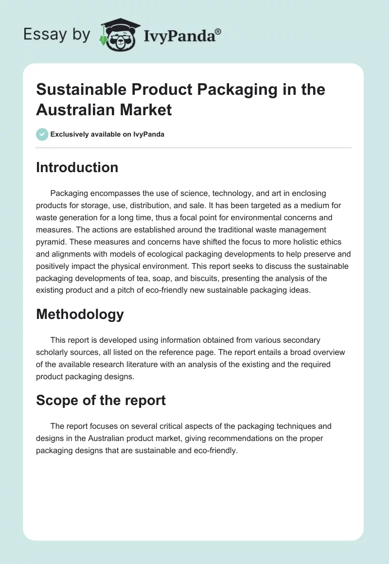 Sustainable Product Packaging in the Australian Market. Page 1