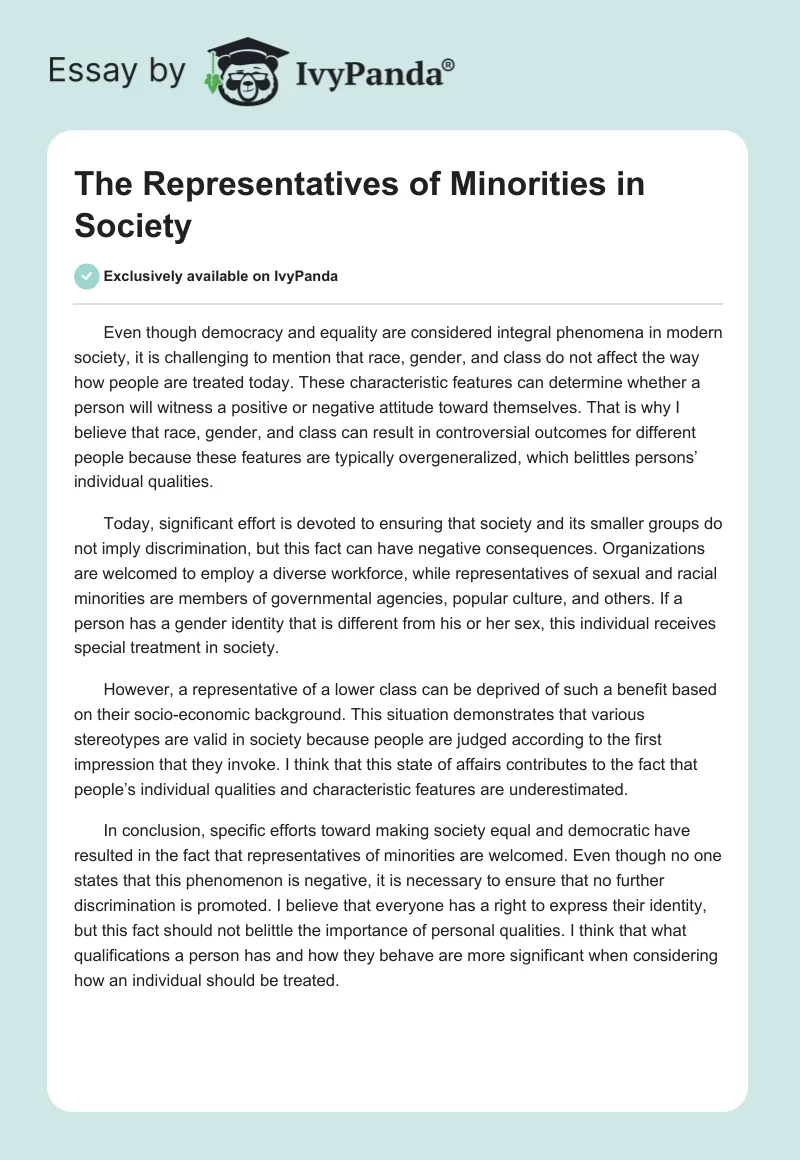 The Representatives of Minorities in Society. Page 1