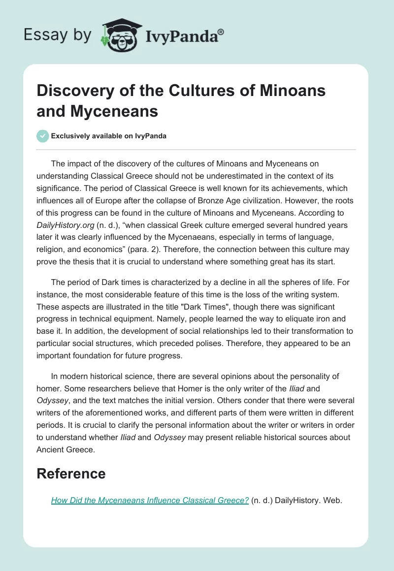 Discovery of the Cultures of Minoans and Myceneans. Page 1