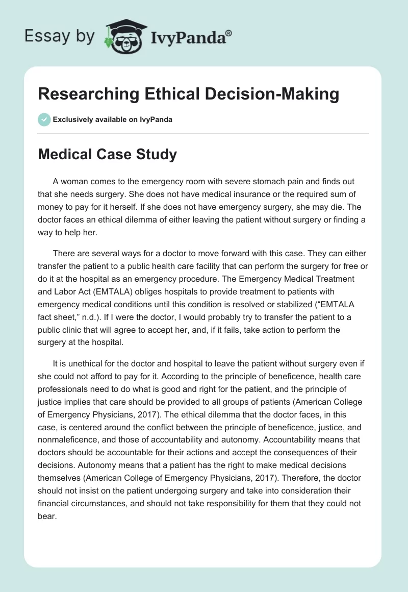 Researching Ethical Decision-Making. Page 1