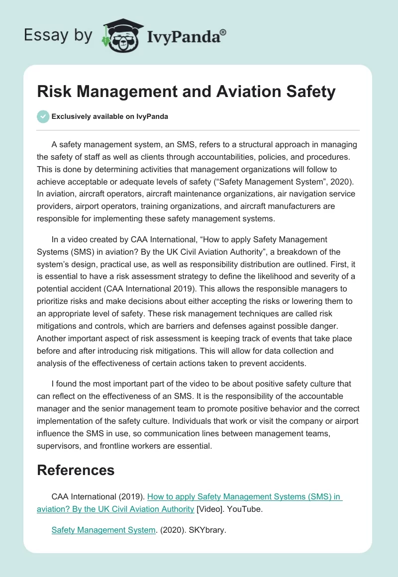 Risk Management and Aviation Safety. Page 1