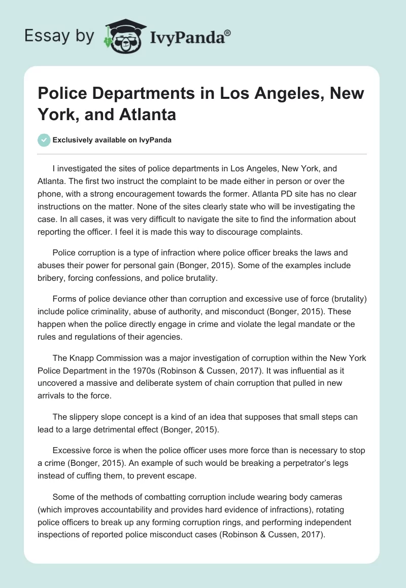 Police Departments in Los Angeles, New York, and Atlanta. Page 1