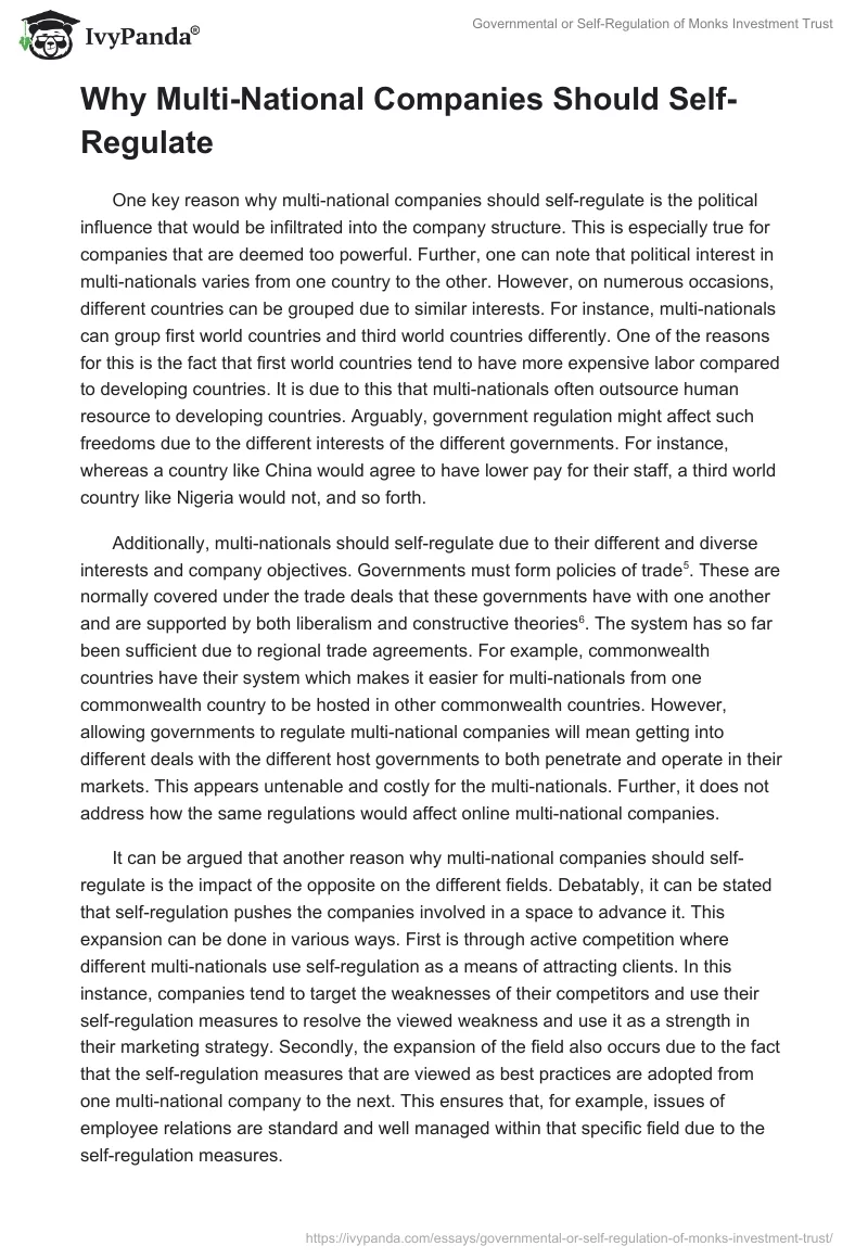 Governmental or Self-Regulation of Monks Investment Trust. Page 3