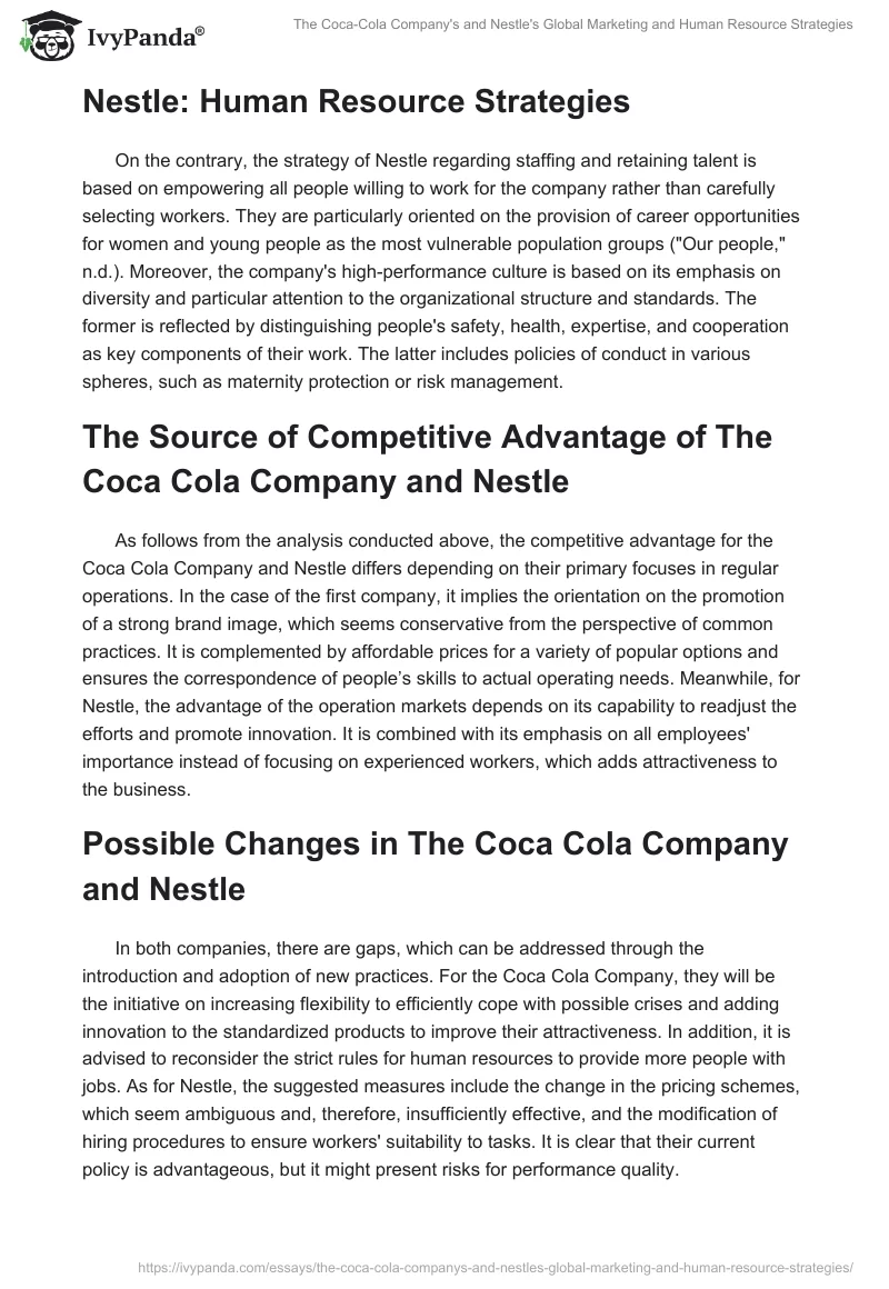 The Coca-Cola Company's and Nestle's Global Marketing and Human Resource Strategies. Page 3