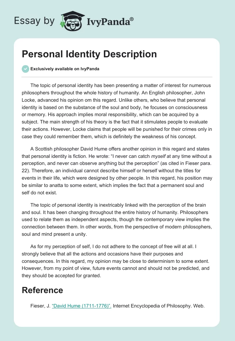 Personal Identity Description. Page 1