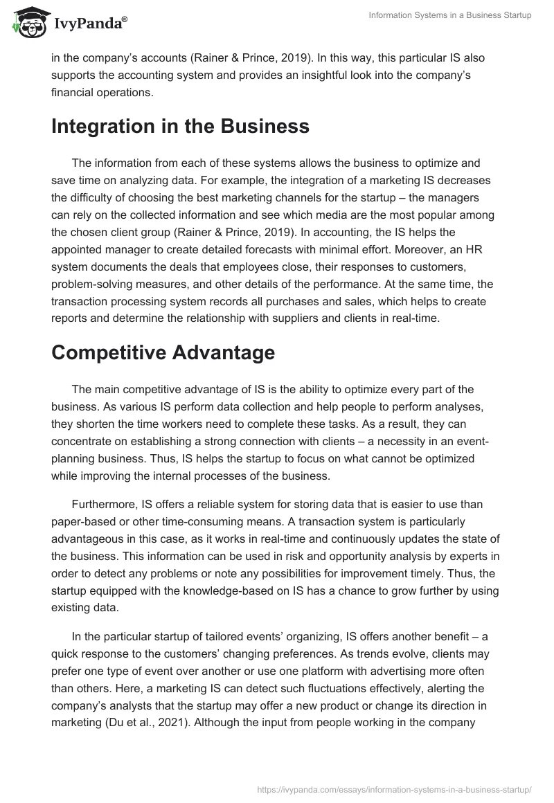 Information Systems in a Business Startup. Page 2