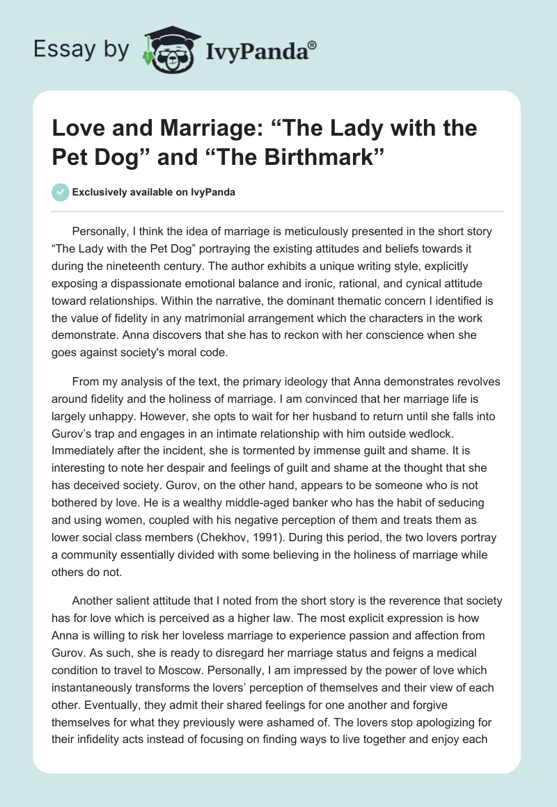 Love and Marriage: “The Lady with the Pet Dog” and “The Birthmark”. Page 1