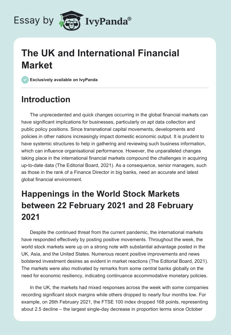 The UK and International Financial Market. Page 1