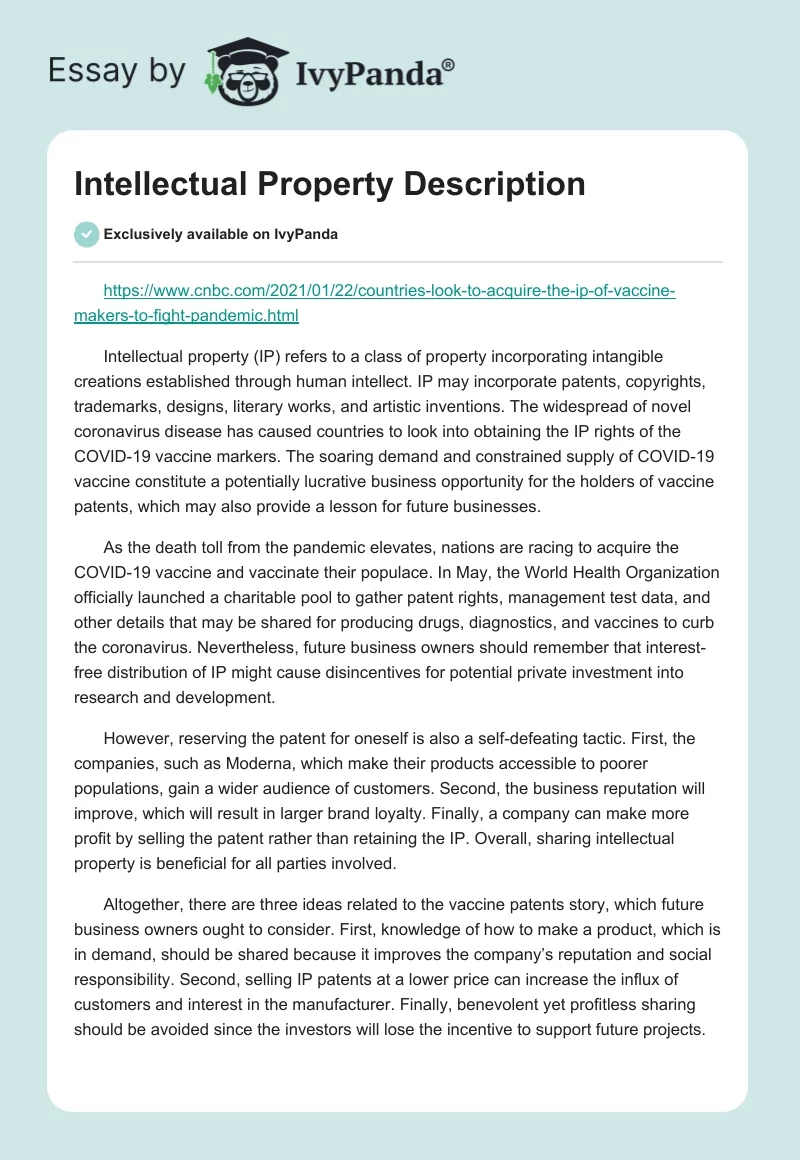Intellectual Property Description. Page 1