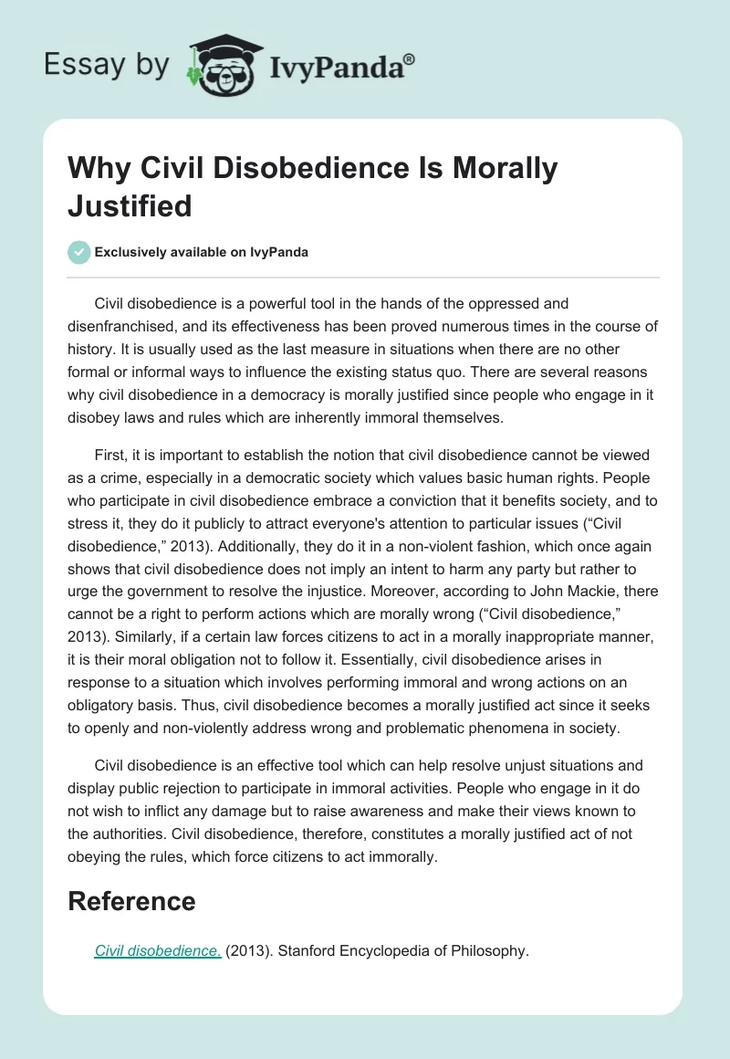 Why Civil Disobedience Is Morally Justified. Page 1