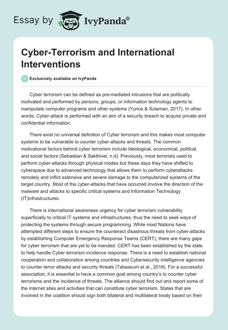 Cyber-Terrorism and International Interventions. Page 1