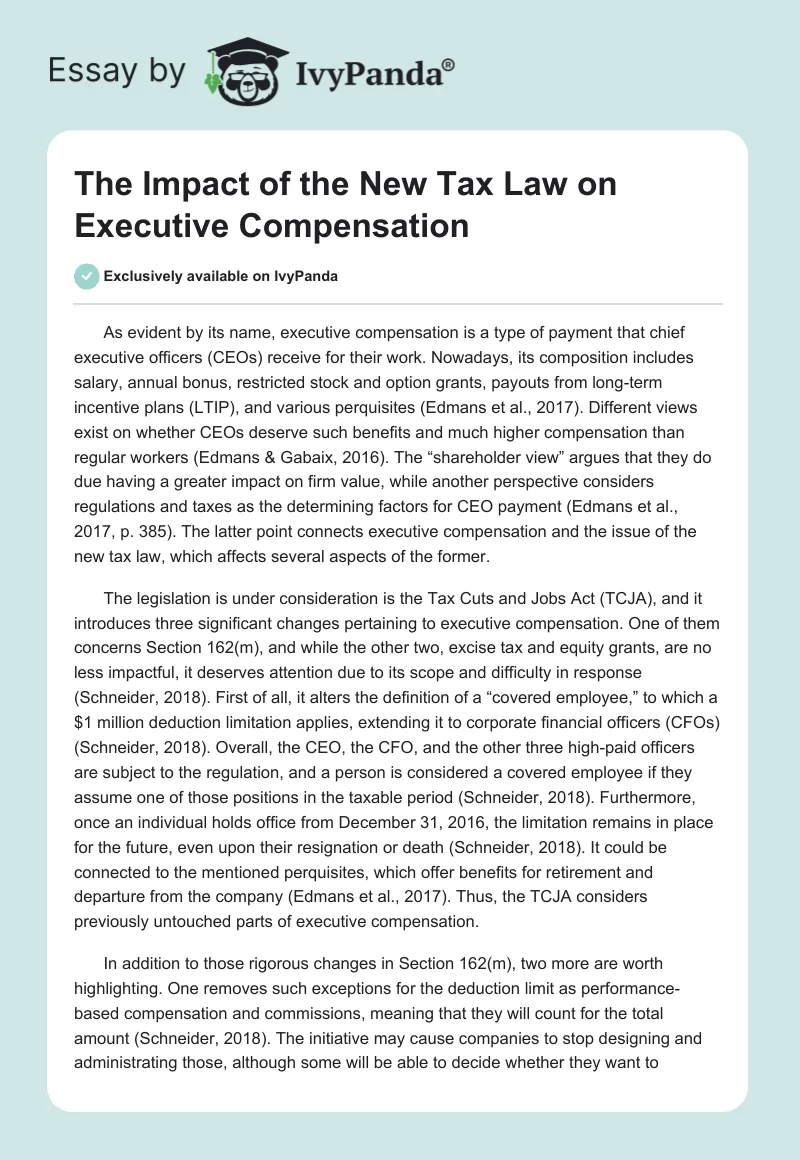 The Impact of the New Tax Law on Executive Compensation. Page 1
