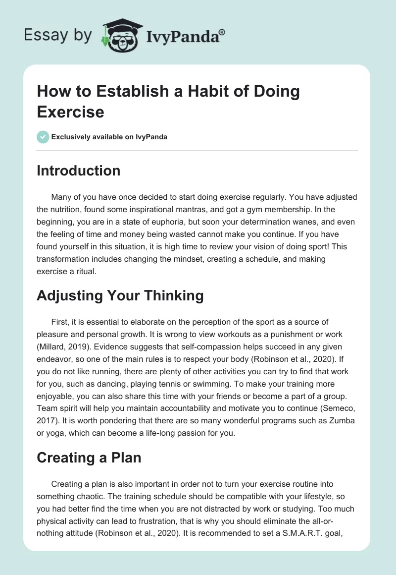 How to Establish a Habit of Doing Exercise. Page 1