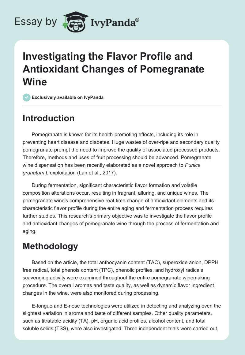 Investigating the Flavor Profile and Antioxidant Changes of Pomegranate Wine. Page 1