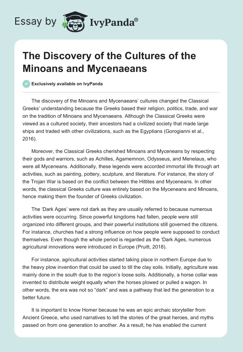 The Discovery of the Cultures of the Minoans and Mycenaeans. Page 1