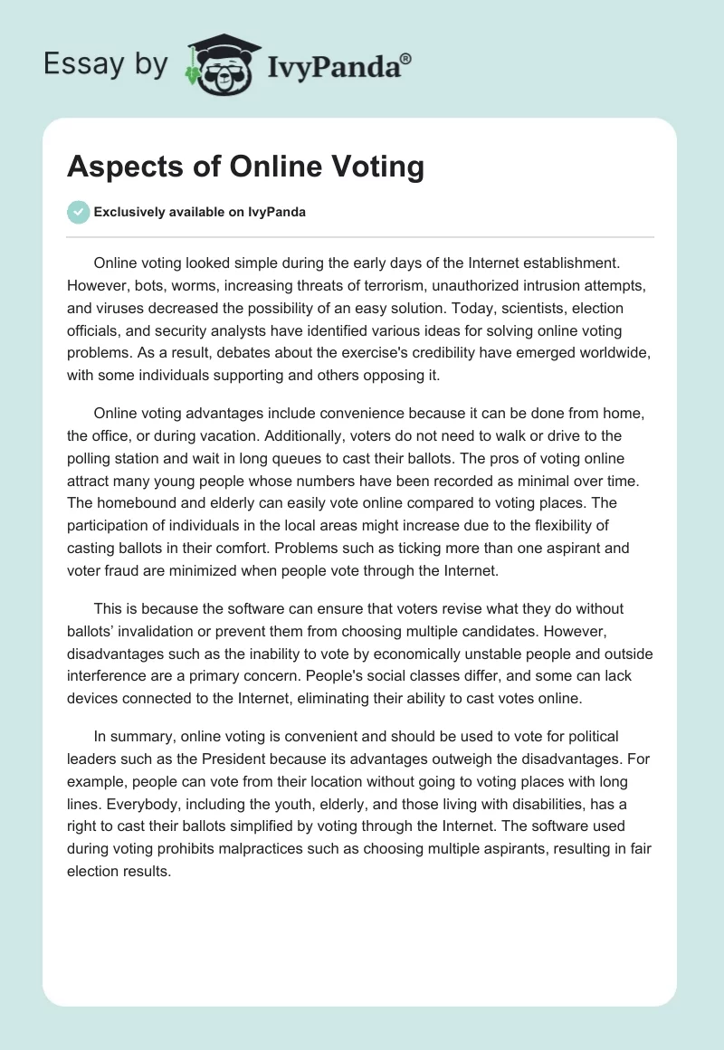 Aspects of Online Voting. Page 1