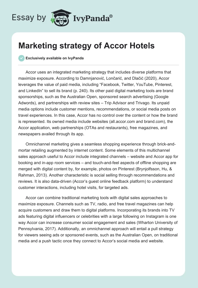 Marketing strategy of Accor Hotels. Page 1