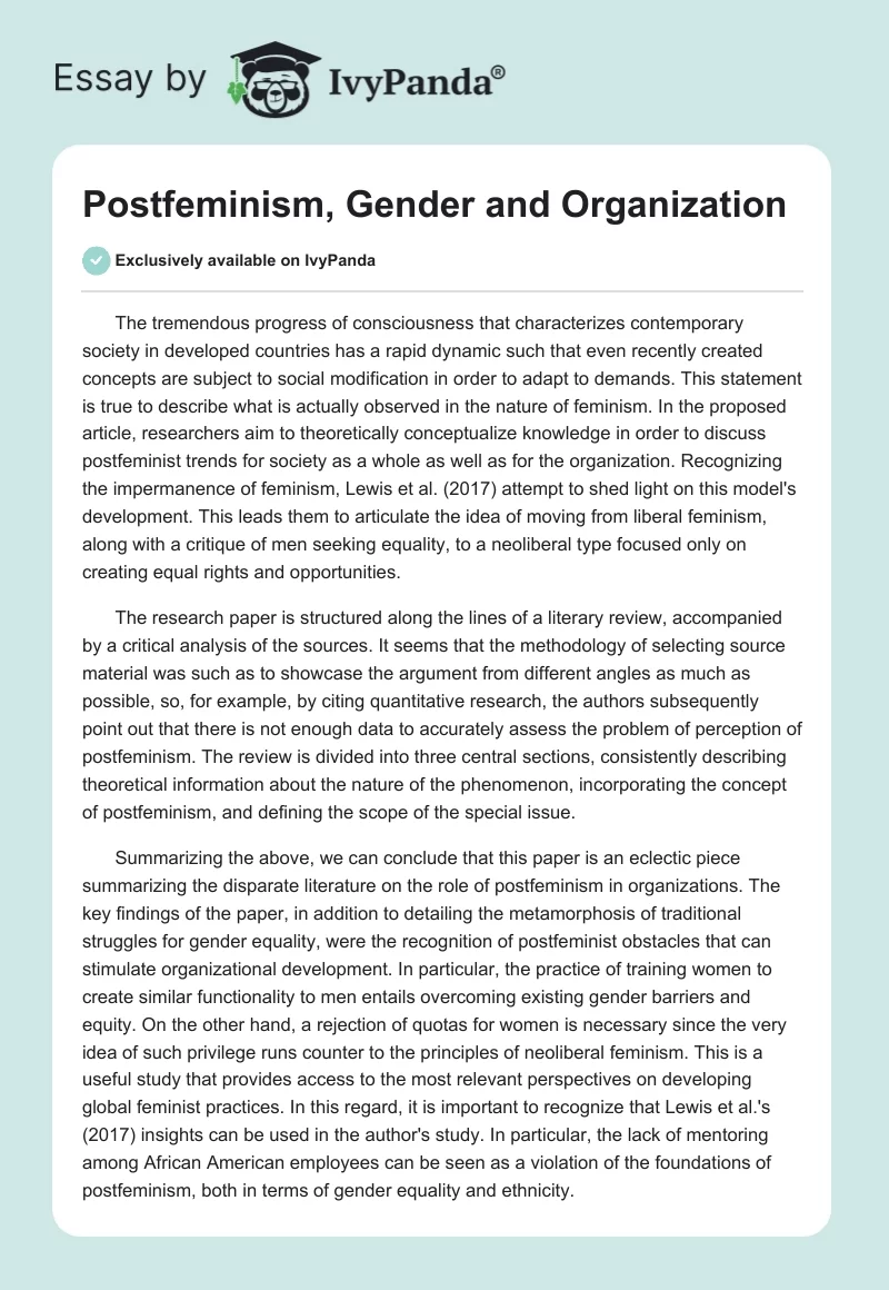 Postfeminism, Gender and Organization. Page 1