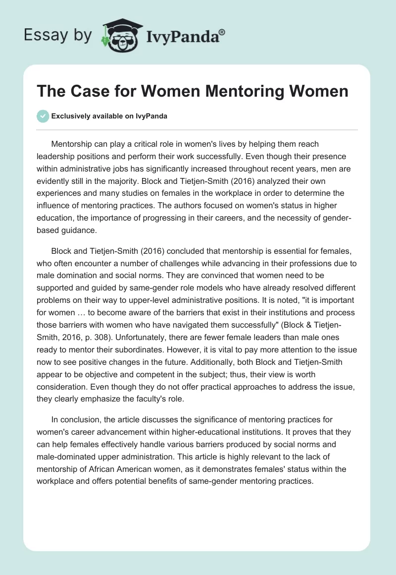 The Case for Women Mentoring Women. Page 1