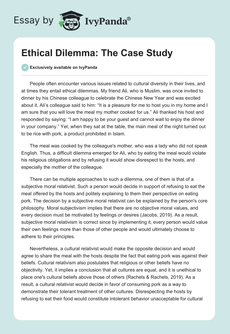 Ethical Dilemma: The Case Study. Page 1